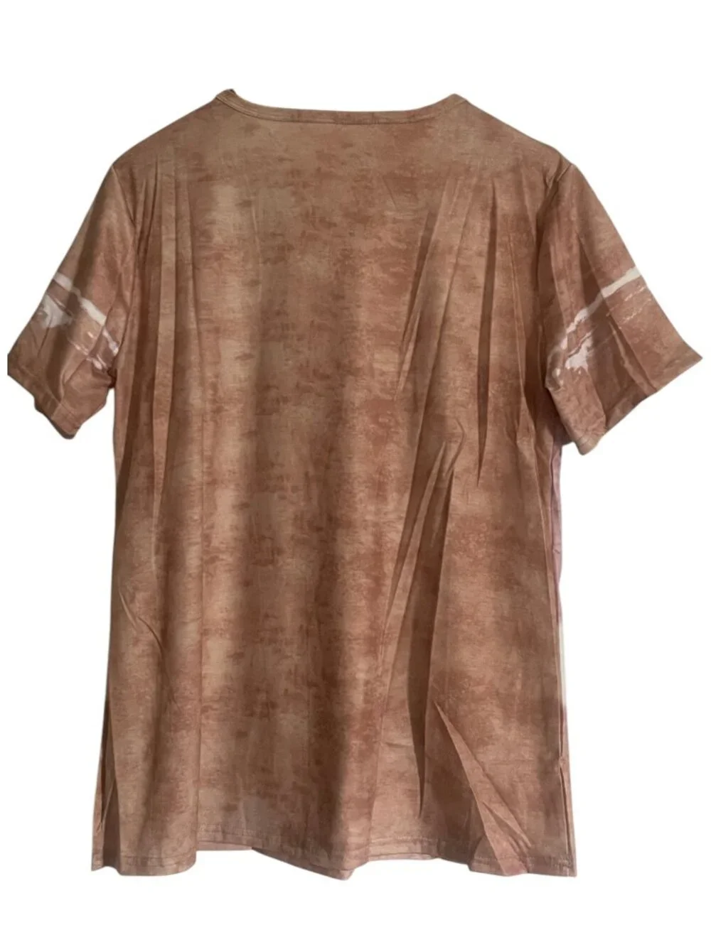 Women’s Tie Dye Casual Tee Top Pink Beige Short Sleeve Stretch Relaxed Fit - L - Picture 6 of 9